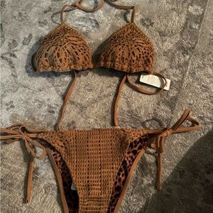 Aerie Tan Crochet Bikini